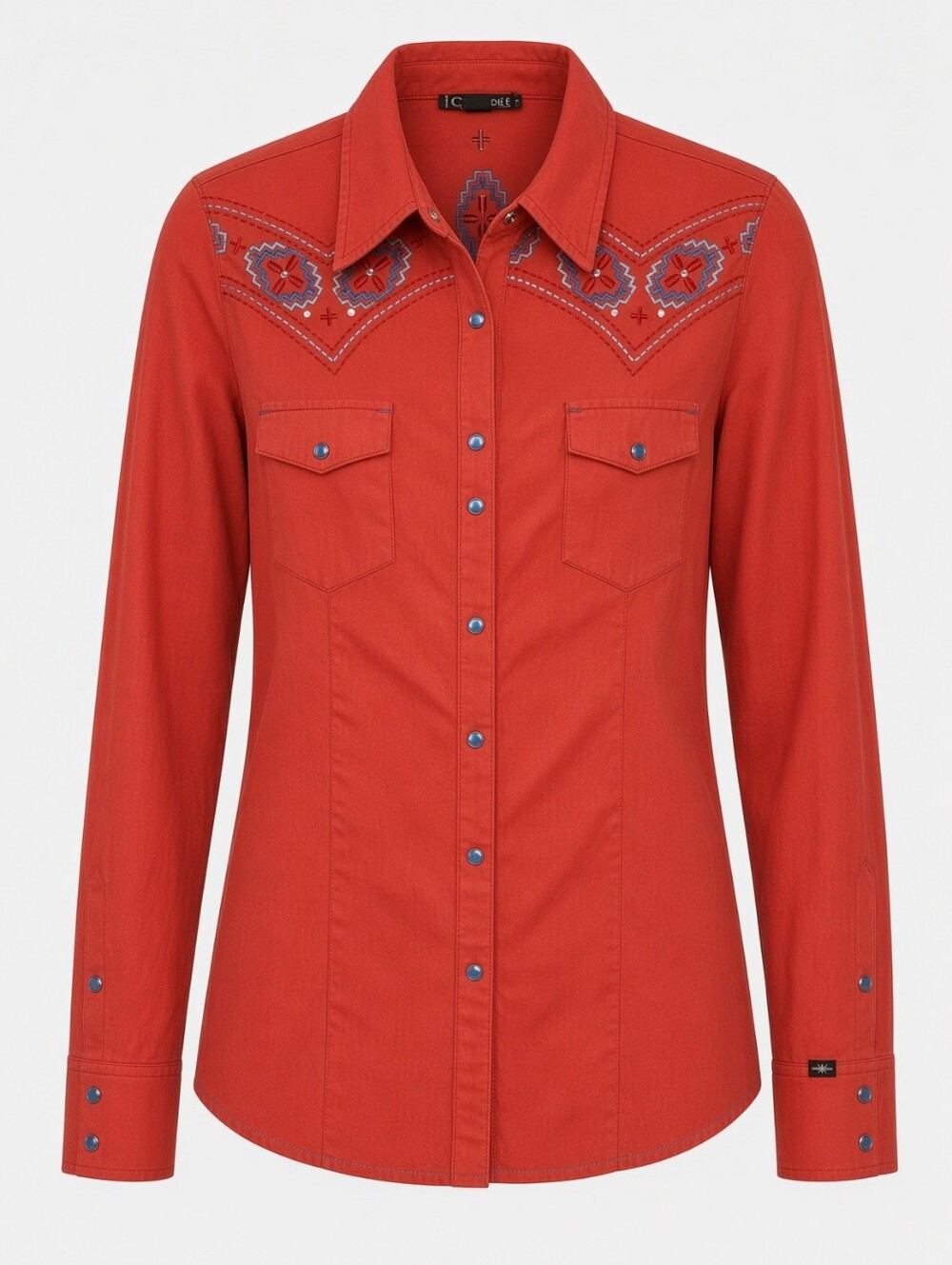 Women’s Red Embroidered Button-Down Shirt